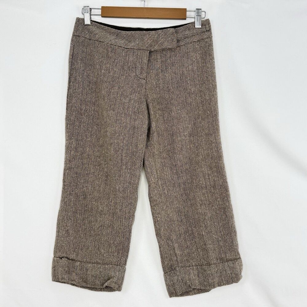 Ann Taylor Loft Pants Womens Size 4P Brown Houndstooth Cropped Marisa Cuffed